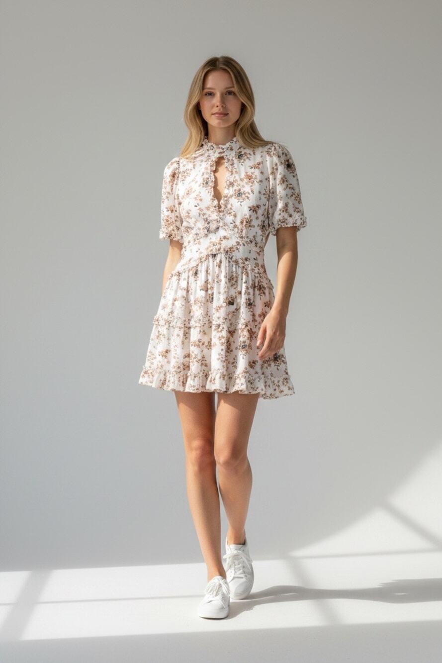 Entro Floral Ruffle Tiered Dress Large Cottagecore Coquette Keyhole